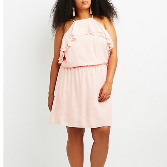 Charlotte Russe Dresses & Skirts - Light Pink ruffle trim skater dress